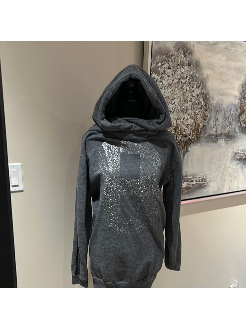 Parasuco Gray Hooded Sweatshirt Tunic with Silver Glitter Design